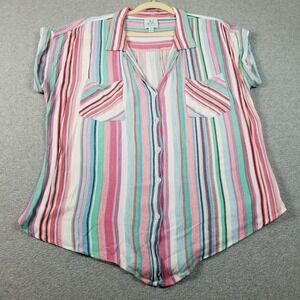 The Mint Top Womens Medium Striped See Through Short Sleeve Summer Gauze Coastal